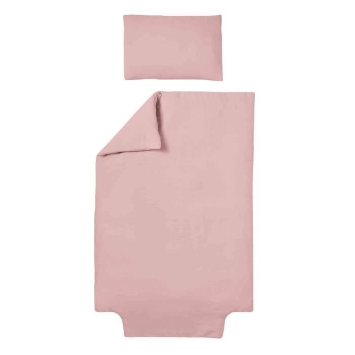 Parure de lit bébé double gaze de coton bio vieux rose 100x140cm