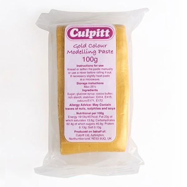 Pâte alimentaire à modeler couleur or de 100 g pour apporter un air de fête à vos préparations.