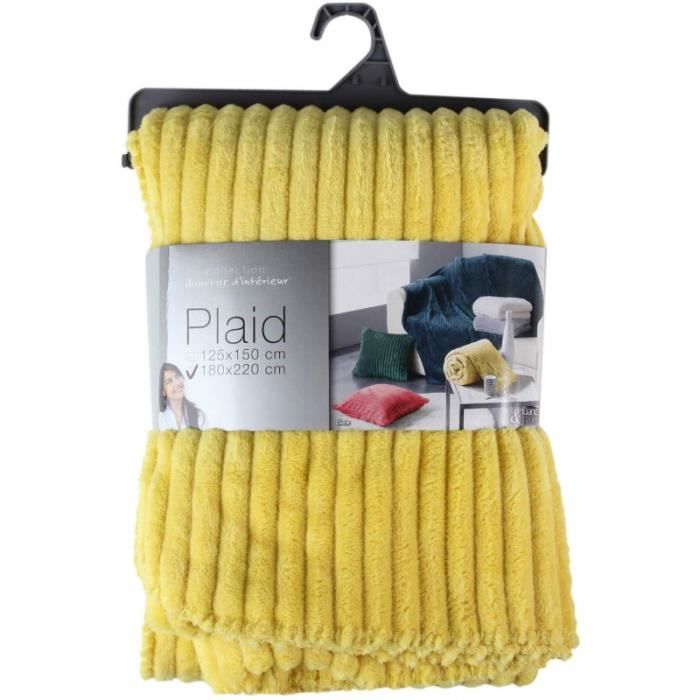 Plaids & couvertures - Plaid 100% polyester - 180 x 220 cm - Flanelle jacquard uni - Zeline jaune