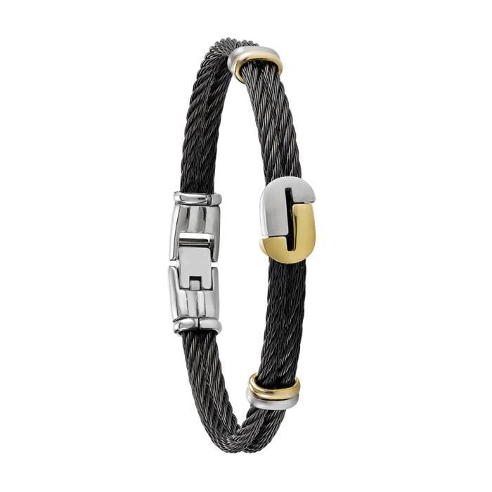 Jourdan Bijoux - Bracelet homme - MG009H - Câbles noirs - Logo J Bicolore