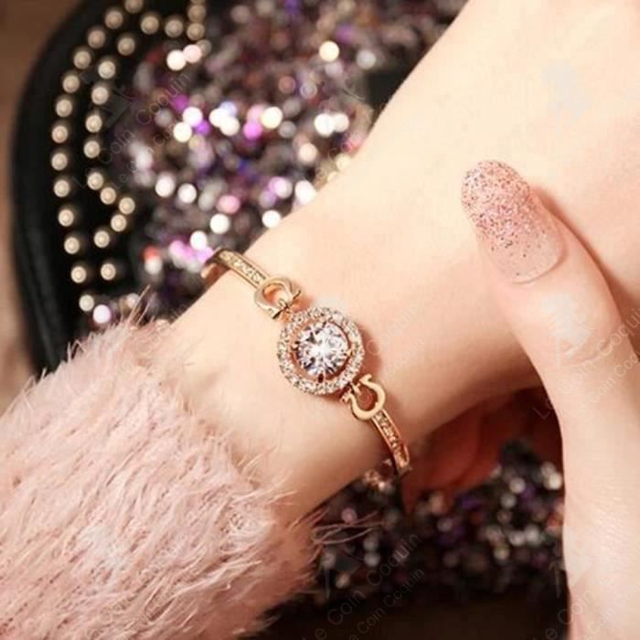 LCC® Bracelet Femme Crystal Charms Élégant Zircon Chaîne Bijoux Cadeau -Couleur Or Rose Longueur Ajustable Serti de Strass en Zirco
