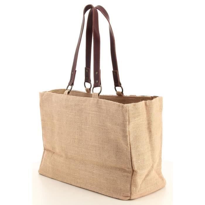 Le voyage en panier - Grand sac cabas estival femme en toile de jute avec motif fleurs tropicales (pm323) multi taille 34 cm