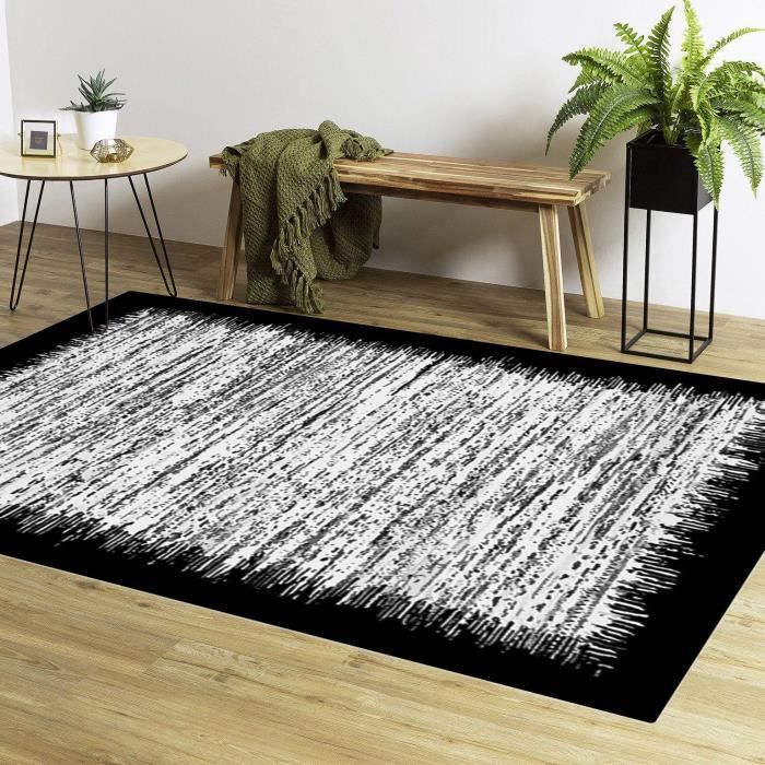 Tapis de salon carré Gris bord Noir 200x200cm
