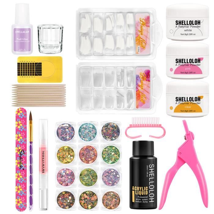 Shelloloh Complet Vernis Semi Permanent Poudre Acrylique Faux Ongle Liquide Acylique Nail Outils Art Pince Guillotine Pour Capsules