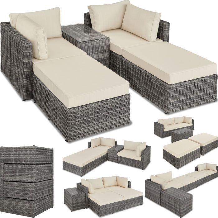 TECTAKE Canapé de jardin SAN DOMINO 4 Places modulable en Bain de soleil en Résine tressée et Aluminium Gris