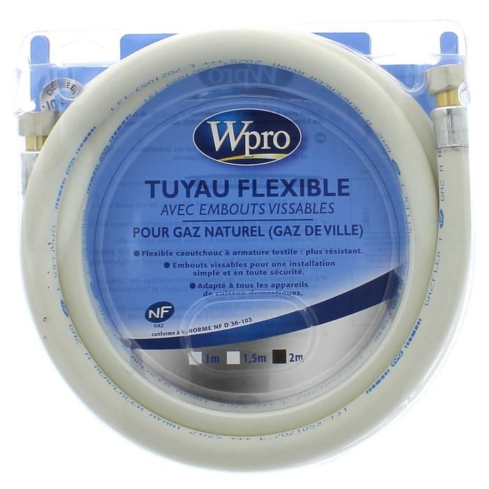 Tuyau gaz naturel 2m 10ans pour Cuisiniere Accessoire, Cuisiniere Wpro - 3665392141853