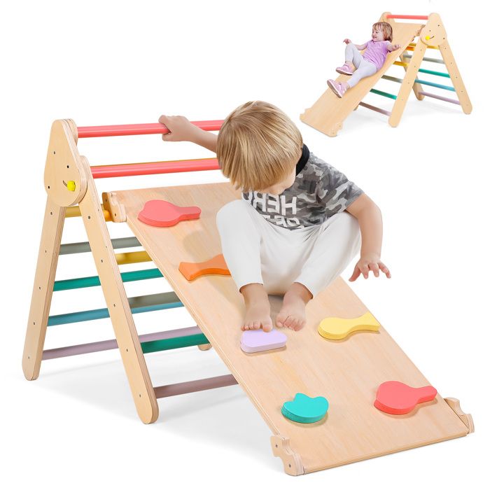 DREAMADE Triangle D'escalade Enfant 3+ - Bois - Pliable - 122x71x110cm