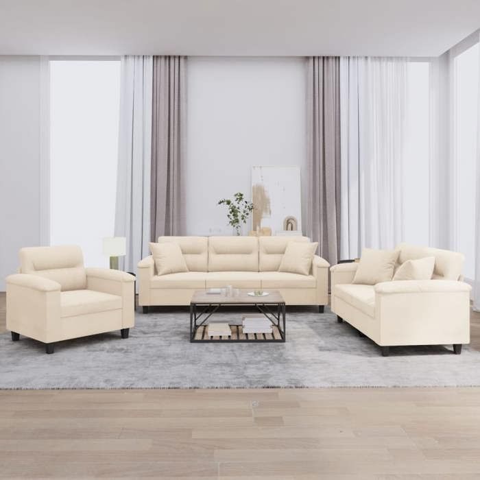 vidaXL Ensemble de Canapés avec Coussins 3 pcs Canapés avec Accoudoirs et Dossier Ensemble de Meubles Mobilier de Salon 3202307