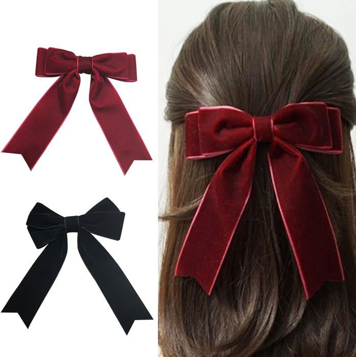 Lot De 2 Pinces à Cheveux En Velours Avec Nœud Bleu Ciel - 8,1 Cm, Pour Bébés Filles, Tout-Petits, Enfants - Douces Et Sûres