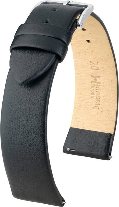 Bracelet Montre En Cuir De Veau Italien Lisse Noir - Largeurs 26mm Ou 28mm, Longueur Standard M, Neuf Avec étiquettes