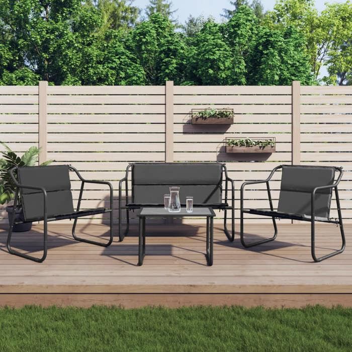 Lemon Salon bas de jardin avec coussins - 4 pcs - anthracite acier - 60x40x40 cm 3186934