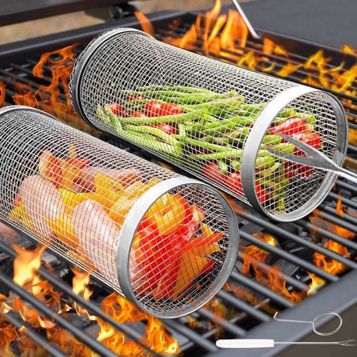 Paniers De Barbecue En Acier Inoxydable 30 Cm Panier De Gril Roulant 