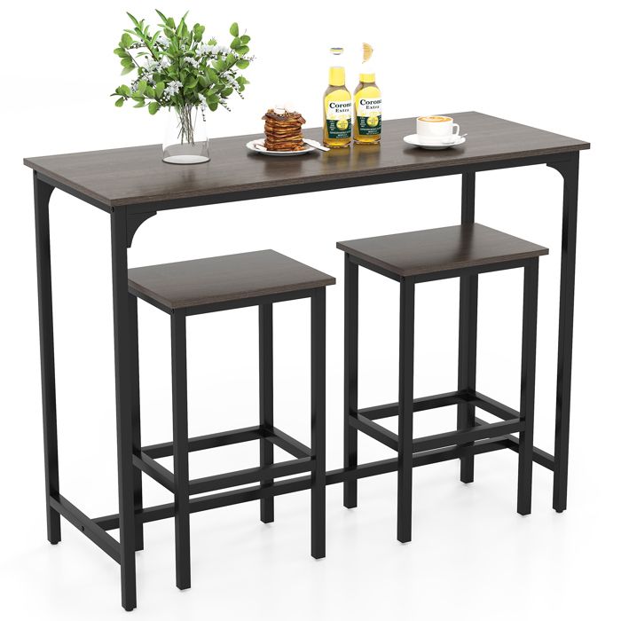 Ensemble de Table à Manger 3 Pièces - COSTWAY - 2 Tabourets de Bar - pour Salle à Manger Petit Espace Bistro Gris Ensemble de Table à Manger 3 Pièces - COSTWAY - 2 Tabourets de Bar - pour Salle à Manger Petit Espace Bistro Gris