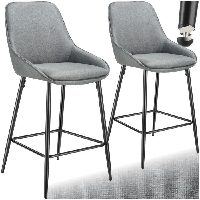 Tabouret de bar - TECTAKE - Lot de 2 tabourets SIERA aspect velour et acier revêtu avec repose-pieds 49 x 54 x 100 cm - Gris/Noir