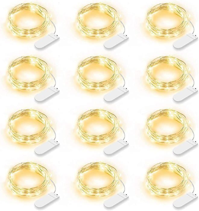 Lot de 12 Guirlande Lumineuse LED Guirlande Lumineuse à Piles 2m 20 LEDs Fée Chaîne Lumières Guirlande pour Mariage Fête Jardin