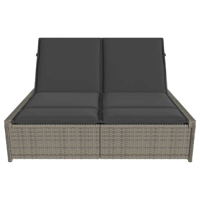JLL*TOP - Chaise longue - Bain de soleil - Lot de 2 avec coussins - gris résine tressée LLL1028