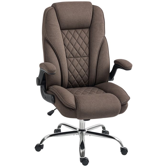 Fauteuil de bureau - HOMCOM - ergonomique - hauteur réglable accoudoirs relevables - tissu en velours - 70x70x114-122cm - marron