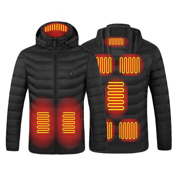 Doudoune à Capuche Chauffant USB - Doudoune Chauffante Intelligent - Manteau Chauffage à 8 Zones - Unisexe Noir WT31091