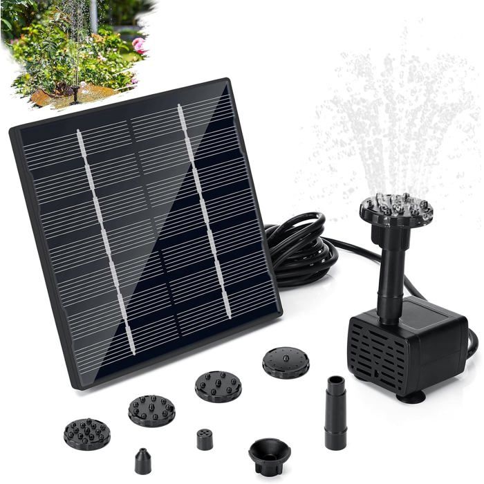 HOHOVYVY Pompe de bassin solaire pour extérieur, 5 W, 5 V, fontaine solaire, décoration de jardin, avec panneau solaire enfichable, 180 l/h, pompe à eau