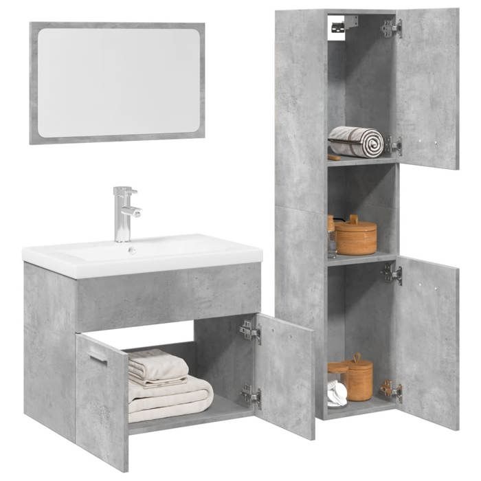 (Gris)Colonne de rangement contemporain - SIGNOR - Ensemble de meubles de salle de bain 4 pcs gris béton 876806