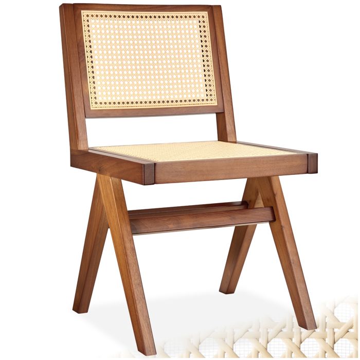 Chaise - TECTAKE - Fauteuil LISSY style boho avec cannage viennois en bois et accoudoirs 485 x 535 x 83 cm - Chêne foncé