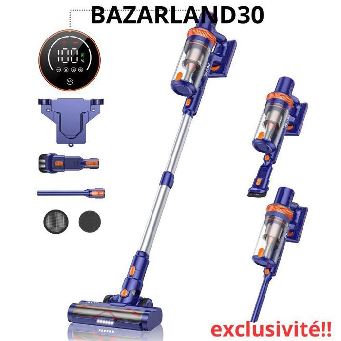 Aspirateur sans fil - BAZARLAND30 - BUTURE - 400W - 38Kpa - Autonomie 50 min - Bazarland30