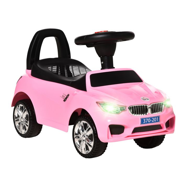 Porteur enfants voiture - HOMCOM - coffre à jouets klaxon phares et musique - PP et métal - 635 x 28 x 36 cm - rose