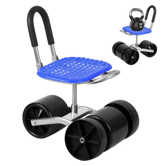 Chariot jardin roulettes - CREMLANK - Tabouret pivotant 360 - Charge 150 kg - 47X31X60CM - BLEU - Tube en acier galvanisé PP