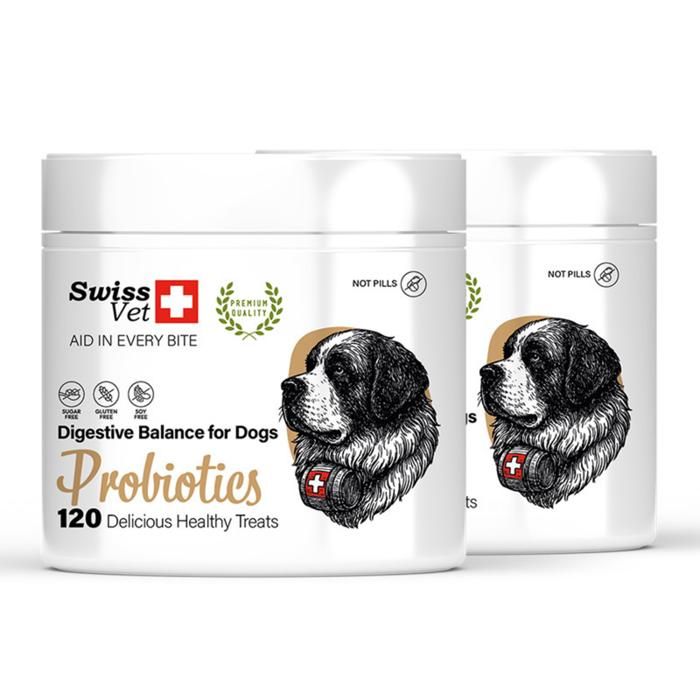Complément Alimentaire pour Chien - SwissVet - Probiotique - Santé intestinale - 2x120 Bouchées Naturelles