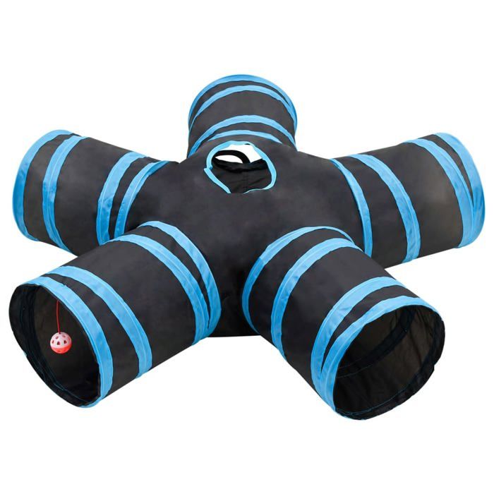 Tunnel pour chats - vidaXL - 5 voies - Noir et bleu - Polyester - Cadre en acier Tunnel pour chats - vidaXL - 5 voies - Noir et bleu - Polyester - Cadre en acier