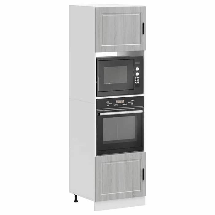 Armoire de four - vidaXL - Sonoma gris - Bois dingénierie - 60x57x207 cm - Pieds réglables - Porto - Lot de 2