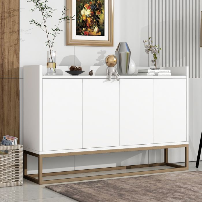 Buffet moderne blanc - LUMINARIX - 4 portes - Design minimaliste - 120x30x80 cm - Métal