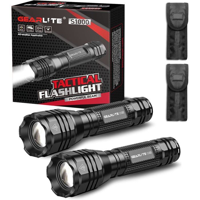 Lampe de poche LED ultra puissante-KAL-Lot de 2 5000 lm aluminium IP65 fonctionne avec piles étui inclus