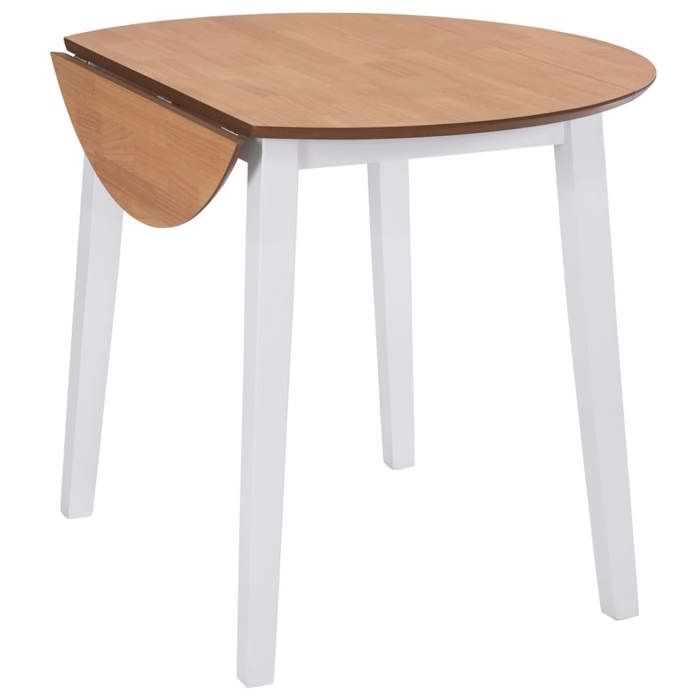 Table ronde à abattant - MEUBLECHIC - 90x75 cm - Blanc - Plateau MDF - Pieds en hévéa massif - Design scandinave