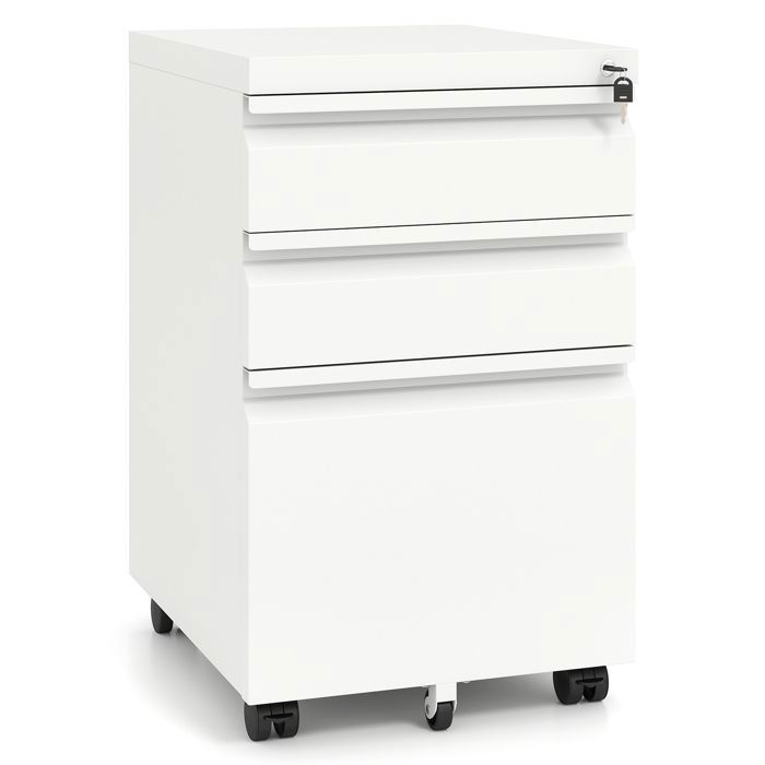 COSTWAY Caisson Bureau à roulettes avec Frein 3 Tiroirs Métal Dossier Suspendu A4 pour Fichier Imprimante Blanc COSTWAY Caisson Bureau à roulettes avec Frein 3 Tiroirs Métal Dossier Suspendu A4 pour Fichier Imprimante Blanc