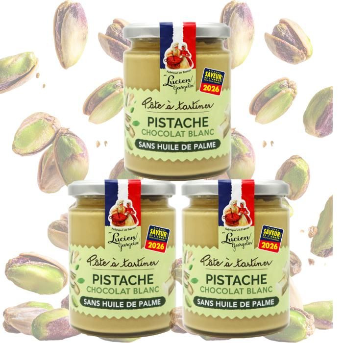 Lucien Georgelin - Lot de 3 Pâtes à tartiner pistache et chocolat blanc 330g - Sans huile de palme