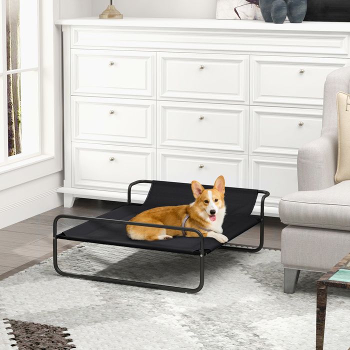 MOTHINESSTO2176-Lit surélevé pour chiens animaux de compagnie avec appui-tête tissu micro-perforé 91 x 69 x 29 cm noir