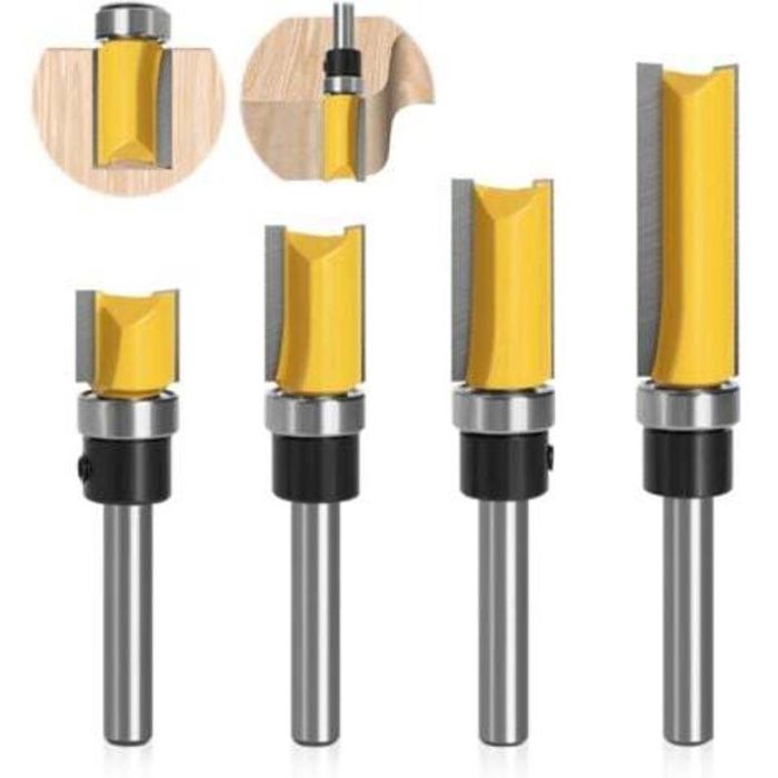 Lot de 4 Fraises pour Défonceuses 1/4 poignée Fraise Metal Defonceuse a Bois pour le Bois Massif Outil de Coupe Professionnel le