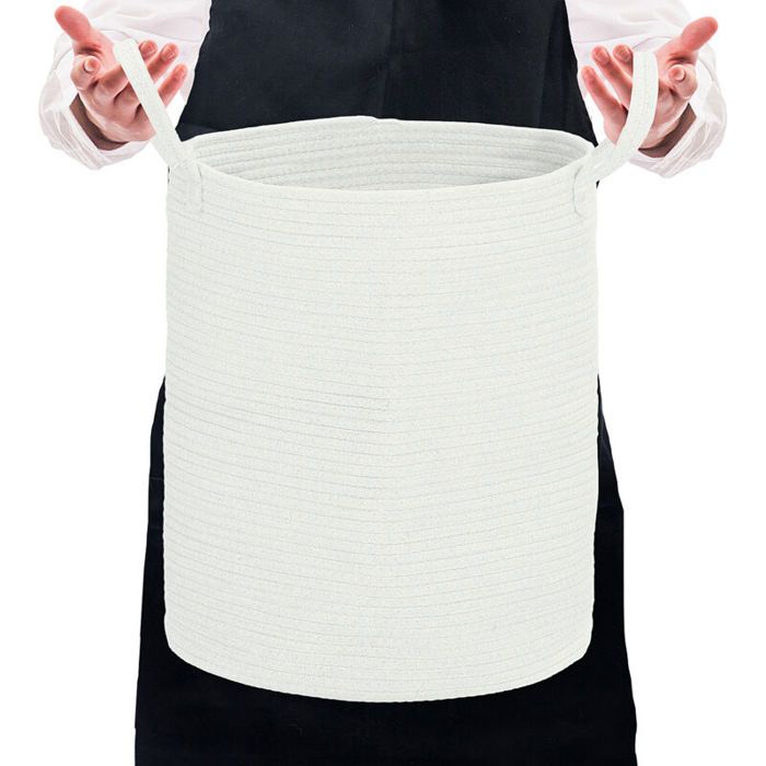 Panier à linge 36L corbeille à linge en coton avec poignées pliable 38 x 45cm blanc crème