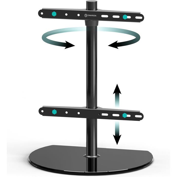 Pied TV Universel Verre Trempé pour 32-65Poids de 35kg Meuble TV avec Support VESA 100x100-400x400 Pied TV Pivotant Hauteur