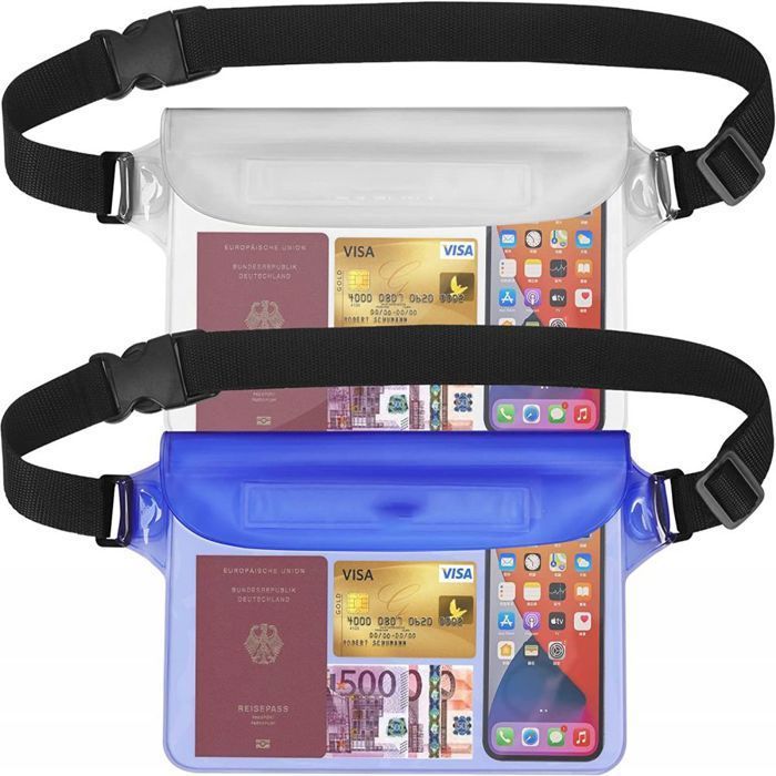 Lot de 2 sacs étanches transparents avec sac étanche réglable étui de téléphone portable étanche IP68 sac banane étanche pour la