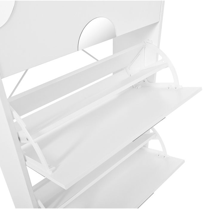 WOVREO Meuble a chaussures blanc 3 abattants avec miroir rond MDF 63 x 24 x 120 cm