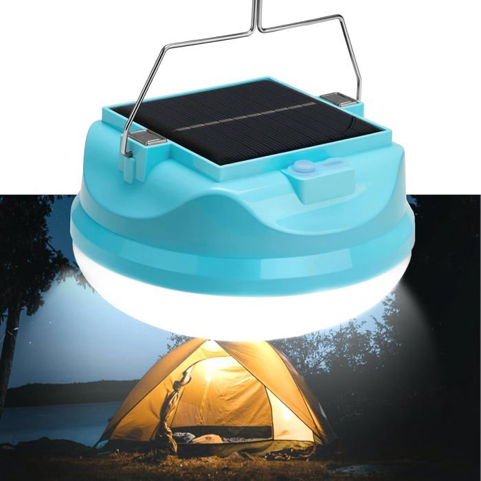 Lampe de Camping LED Rechargeable 4000mAh IPX4 Étanche Type-C 3 Modes Lumineux Crochet Magnétique Powerbank Portable Bleue
