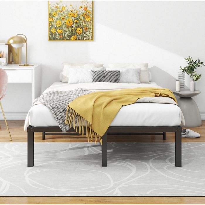 Sommier métal 120 x 200 cm noir lattes en acier silencieux rangement sous lit 31 cm sans boxspring