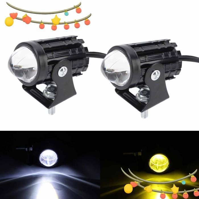 AUCUNE Projecteur LED pour moto Lot De 2 Projecteurs LED étanches Pour Moto Feux De Route Et De Croisement Jaune auto optique
