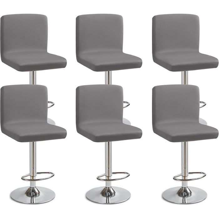 Housse de chaise de bar lot de 6 - polyester spandex extensible avec dossier - gris lavable