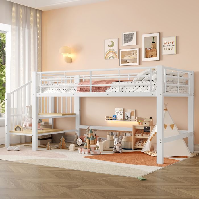 Design solide et protégé lit mezzanine surélevé avec espaces de rangement en polypropylène couleur blanc