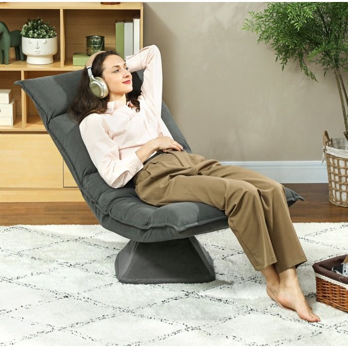 Fauteuil de sol pivotant 360° - chauffeuse pliable à dossier réglable 5 positions - gris foncé