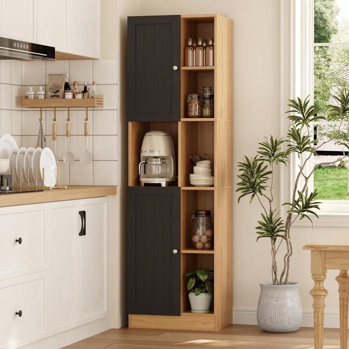 Buffet Haut Cuisine 170cm Armoire de Cuisine avec 6 étagères Ouvertes 2 Portes et étagères Réglables Meuble de Rangement pour Salon