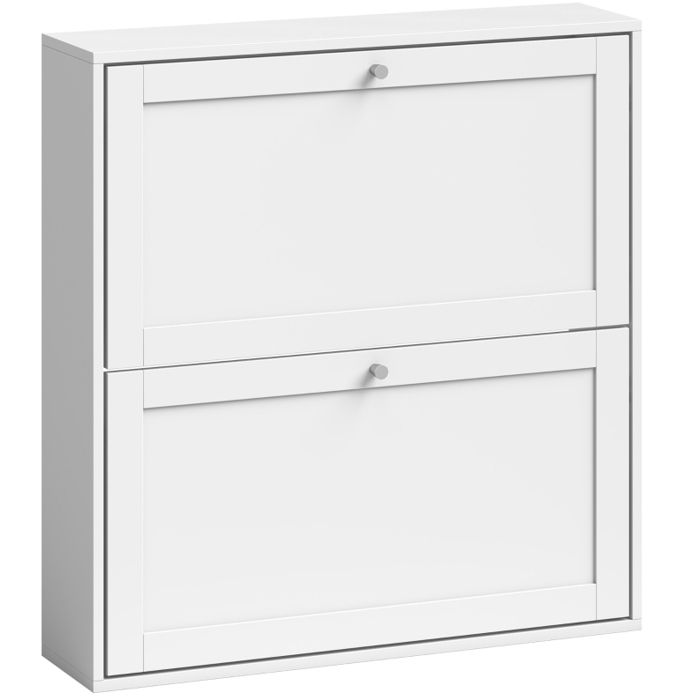 SENVIRO Meuble à chaussures 2 compartiments rabattables 80 x 20 x 84 cm blanc étagères réglables entrée gain de place